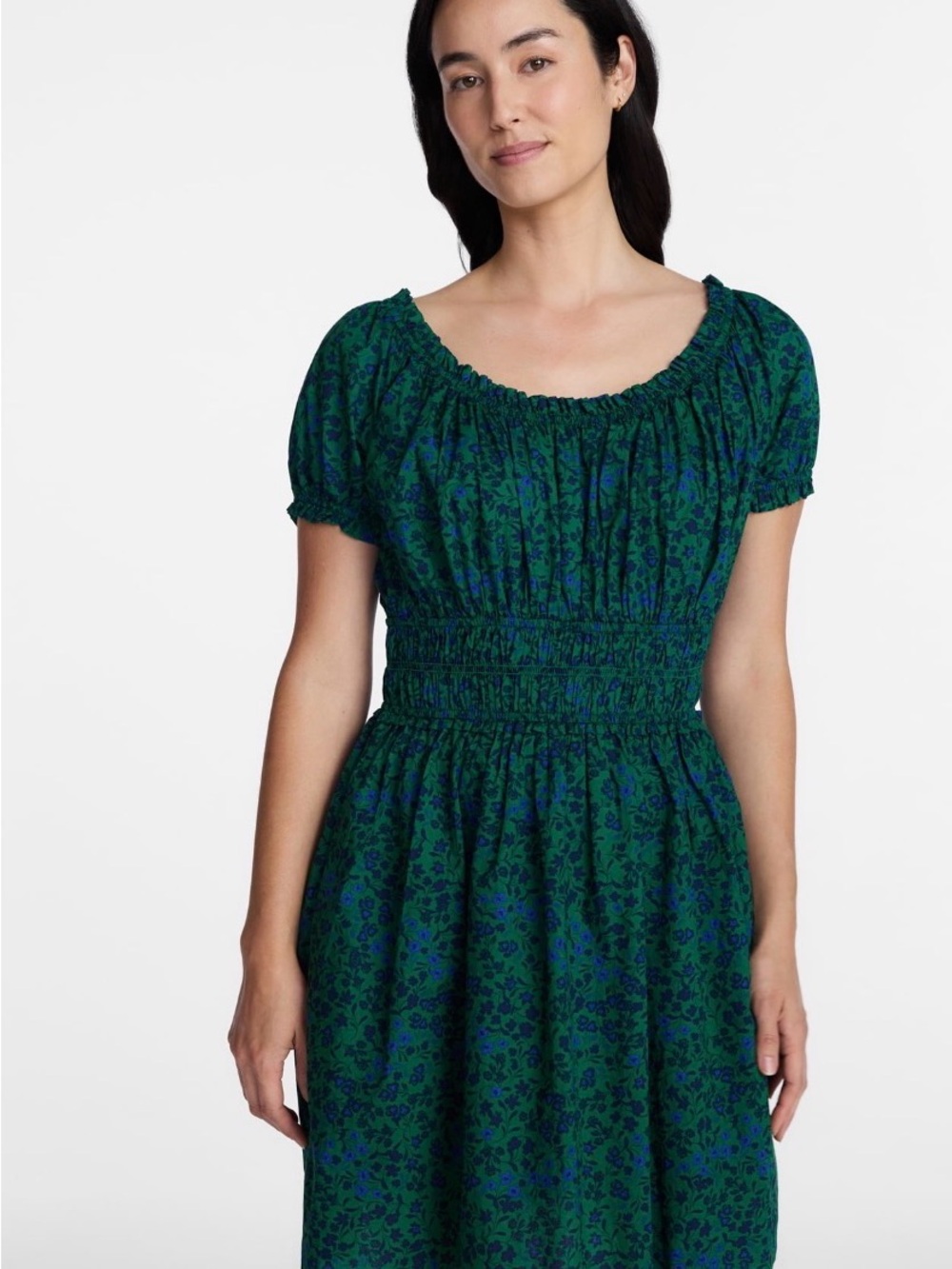 Time and Tru Women’s Cotton Peasant Mini Dress w/ Puff Sleeves